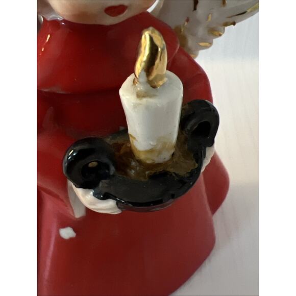 Vintage Nippon Angel Girl Holding Candle Christmas Figurine Red Gold Japan FLAW - Picture 9 of 16